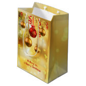 Sac Cadeau Moyen Rouge et babioles de Noël d'or (Dos Angle)