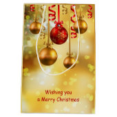 Sac Cadeau Moyen Rouge et babioles de Noël d'or (Dos)