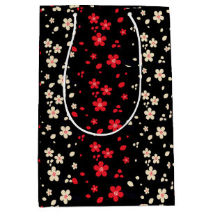 Sac Cadeau Moyen Rouge et Blanc Japonais Sakura Fleur de cerise en