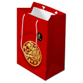 Sac Cadeau Moyen Rouge Golden Tiger Papercut Chinois Nouvel An 2022 (Devant Angle)