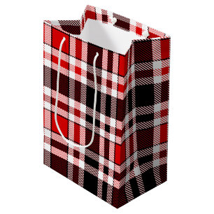 Sac Cadeau Moyen Rouge Noir Blanc Flannel Tartan Design Motif