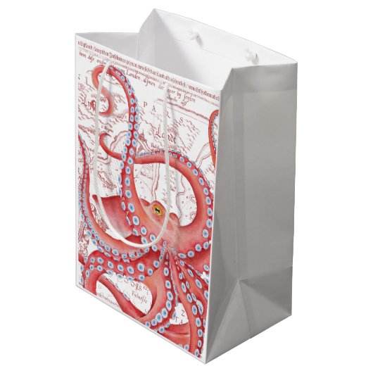 Sac Cadeau Moyen Rouge Octopus Carte Vintage Blanc (Dos Angle)