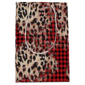 Sac Cadeau Moyen Rouge Plaid Cheetah Imprimer Fâcheux Noël (Devant)