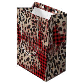 Sac Cadeau Moyen Rouge Plaid Cheetah Imprimer Fâcheux Noël (Dos Angle)