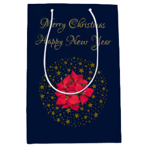 Sac Cadeau Moyen Rouge Poinsettia Plante sur un ciel étoilé brillan