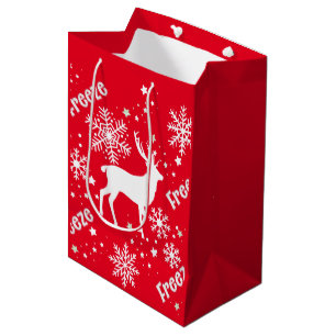 Sac Cadeau Moyen Rouge renne de Snowflakes