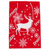 Sac Cadeau Moyen Rouge renne de Snowflakes (Devant)