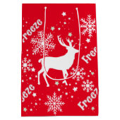 Sac Cadeau Moyen Rouge renne de Snowflakes (Dos)