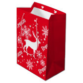 Sac Cadeau Moyen Rouge renne de Snowflakes (Dos Angle)