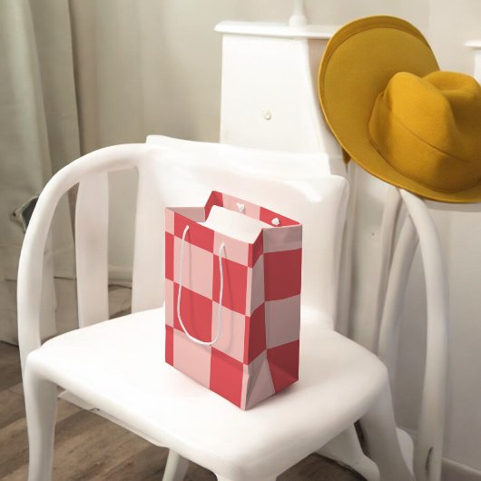 Sac Cadeau Moyen Rouge rose À damiers En vichy Motif