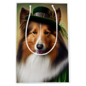 Sac Cadeau Moyen Rough Collie Chien dans la tenue de la Saint Patri (Devant)