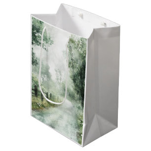 Sac Cadeau Moyen Route de campagne brumeuse - Sentier forestier Pay