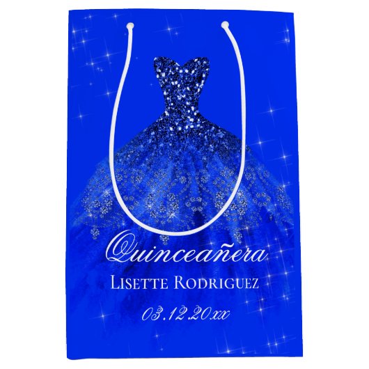 Sac Cadeau Moyen Royal Blue Custom Quinceanera (Devant)