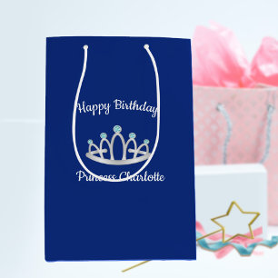 Sac Cadeau Moyen Royal Blue Princess Tiara Anniversaire Moyen Cadea