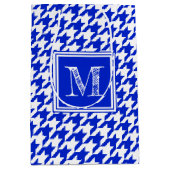 Sac Cadeau Moyen Royal Blue White Houndstooth | Monogramme moderne (Devant)