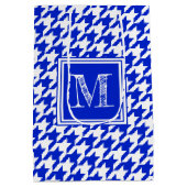 Sac Cadeau Moyen Royal Blue White Houndstooth | Monogramme moderne (Dos)