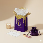 Sac Cadeau Moyen Royal Purple Gold Parties scintillant gouttes Mono