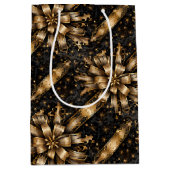 Sac Cadeau Moyen Ruban Noir & Or Grunge de Noël (Devant)