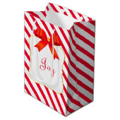 Sac Cadeau Moyen Ruban rouge et blanc rouge rayé (Devant Angle)