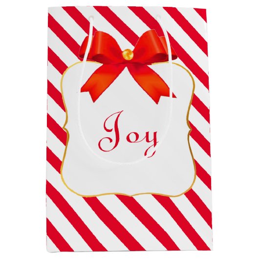 Sac Cadeau Moyen Ruban rouge et blanc rouge rayé (Devant)