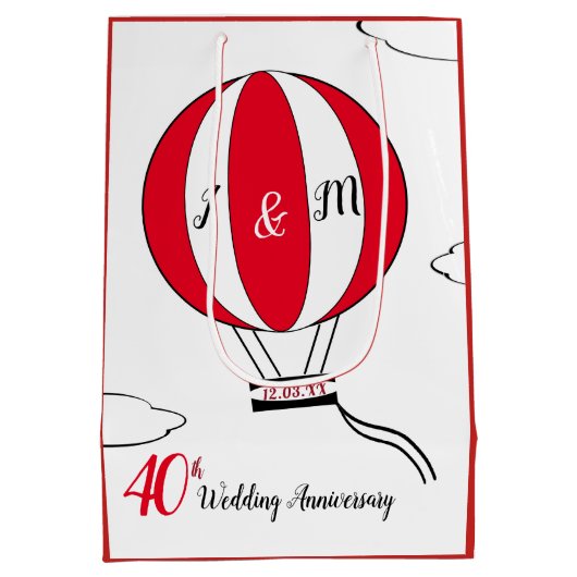 Sac Cadeau Moyen Ruby Red 40e anniversaire mariage montgolfière (Dos)