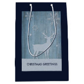 Sac Cadeau Moyen Russe Bleu Bois Reindeer Pays Noël (Devant)