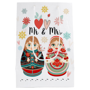 Sac Cadeau Moyen Russe Matryoshka Poupées M & Mme Personnalisé