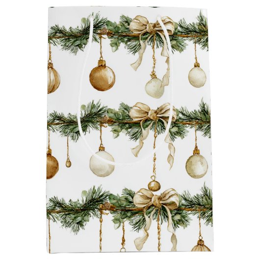 Sac Cadeau Moyen Rustic Brown Bows Cream Green Christmas (Devant)