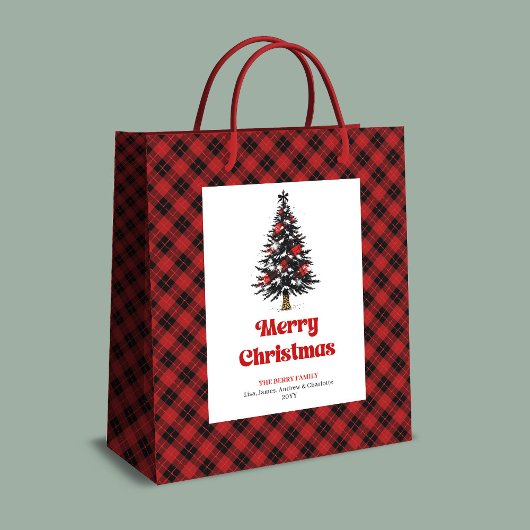 Sac Cadeau Moyen Rustic buffalo plaid Christmas bag personalized