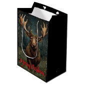 Sac Cadeau Moyen Rustic Christmas moose deer boho woodland forest  (Devant Angle)