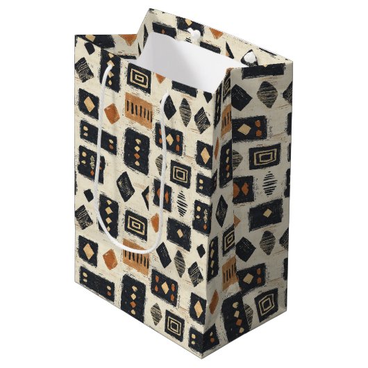 Sac Cadeau Moyen Rustic Mudcloth Geometric Pattern (1) (Devant Angle)