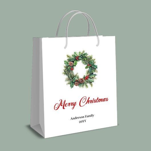 Sac Cadeau Moyen Rustic pine wreath Christmas gift bag custom