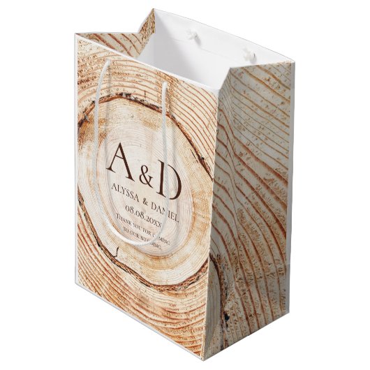 Sac Cadeau Moyen Rustic Wood cut Slice Monogram Wedding Gift Bag (Dos Angle)