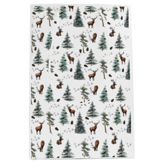 Sac Cadeau Moyen Rustic Woodland Forest Deer/Buck Christmas