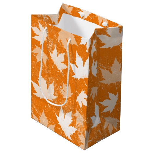 Sac Cadeau Moyen Rustique Automne Feuilles Motif (Devant Angle)