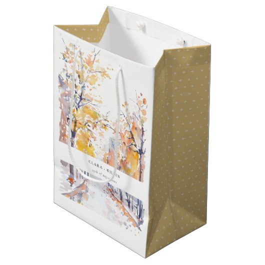 Sac Cadeau Moyen Rustique Pastel Jaune automne Mariage paysage auto (Devant Angle)