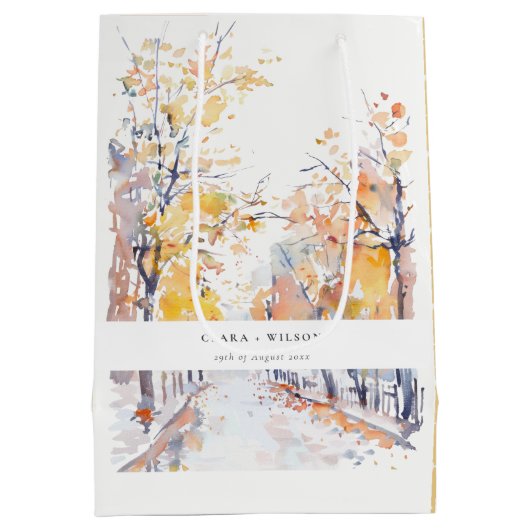 Sac Cadeau Moyen Rustique Pastel Jaune automne Mariage paysage auto (Dos)