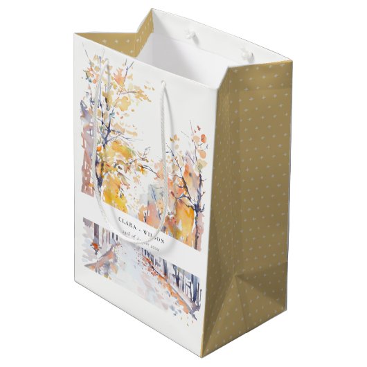 Sac Cadeau Moyen Rustique Pastel Jaune automne Mariage paysage auto (Dos Angle)