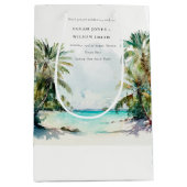Sac Cadeau Moyen Sable Tropical Beach Aquarelle Palm Trees Mariage (Devant)