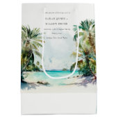 Sac Cadeau Moyen Sable Tropical Beach Aquarelle Palm Trees Mariage (Dos)