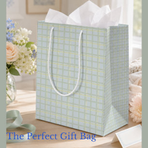 Sac Cadeau Moyen Sac-cadeau à carreaux bleu pâle Minimalisme mode