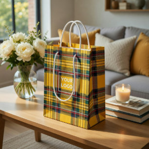 Sac Cadeau Moyen Sac-cadeau en papier tartan avec logo personnalisé