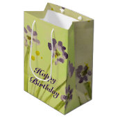 Sac Cadeau Moyen Sac-Cadeau Med En Conception Florale Violet Et Lim (Devant Angle)