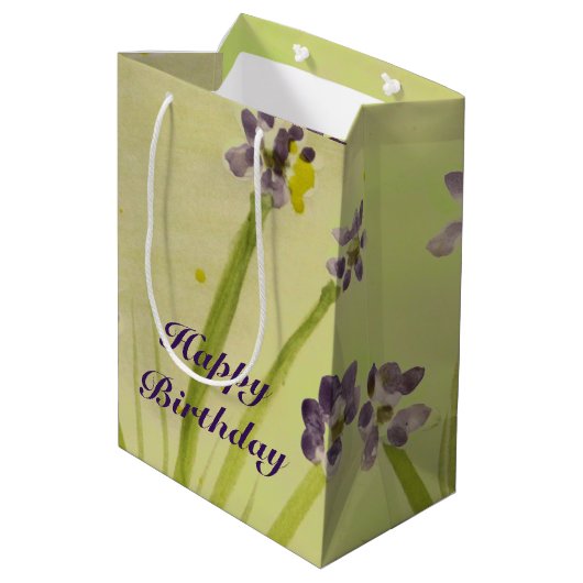 Sac Cadeau Moyen Sac-Cadeau Med En Conception Florale Violet Et Lim (Dos Angle)