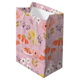 Sac Cadeau Moyen Sac-cadeau orange et jaune à fleurs de doodle moy