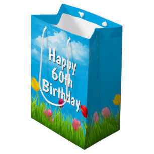 Sac Cadeau Moyen Sac en papier moyen pour 60 ans avec tulipes