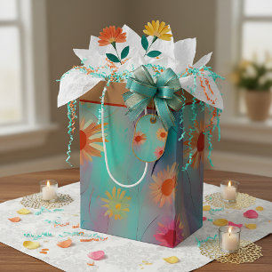 Sac Cadeau Moyen Sac gift moyen fleurs abstraites tons feutrés