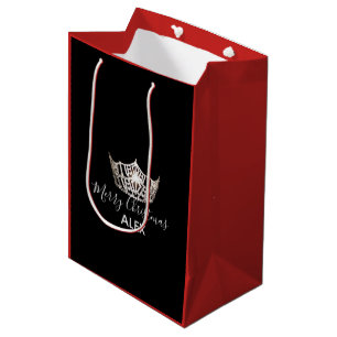 Sac Cadeau Moyen Sac-Noël rouge de cadeau de couronne argentée de