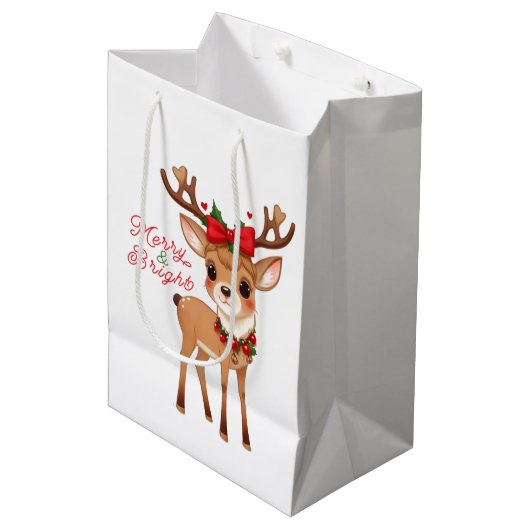 Sac Cadeau Moyen Sacs-cadeaux Merry&Bright Cute Reindeer (Devant Angle)