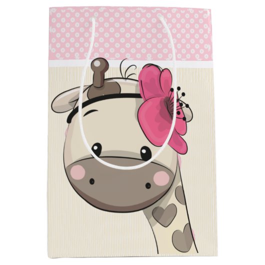Sac Cadeau Moyen Sacs-cadeaux personnalisés rose bébé fille Giraffe (Devant)